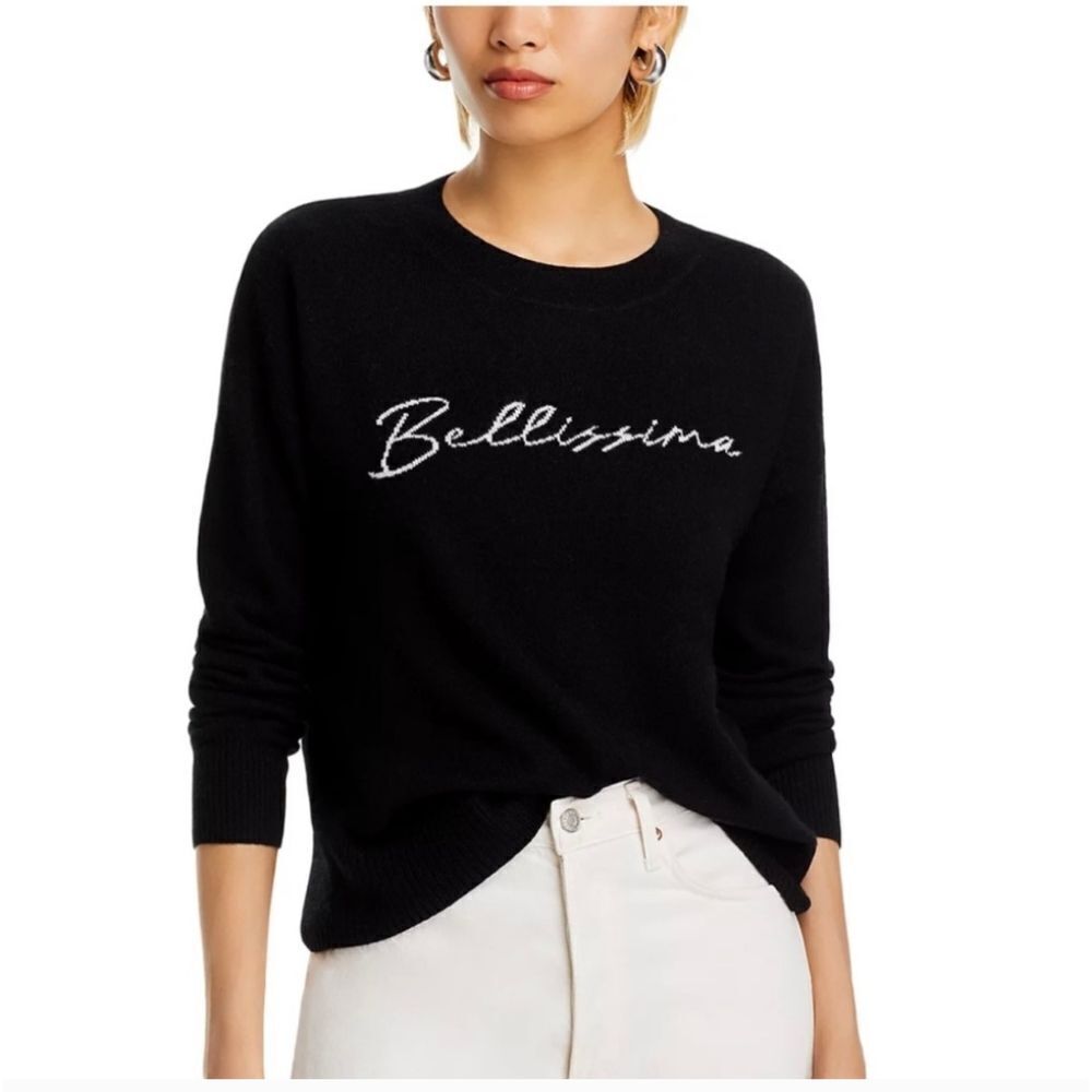 NWT Aqua Cashmere Sweater Bellissima Black Crew Neck Size S